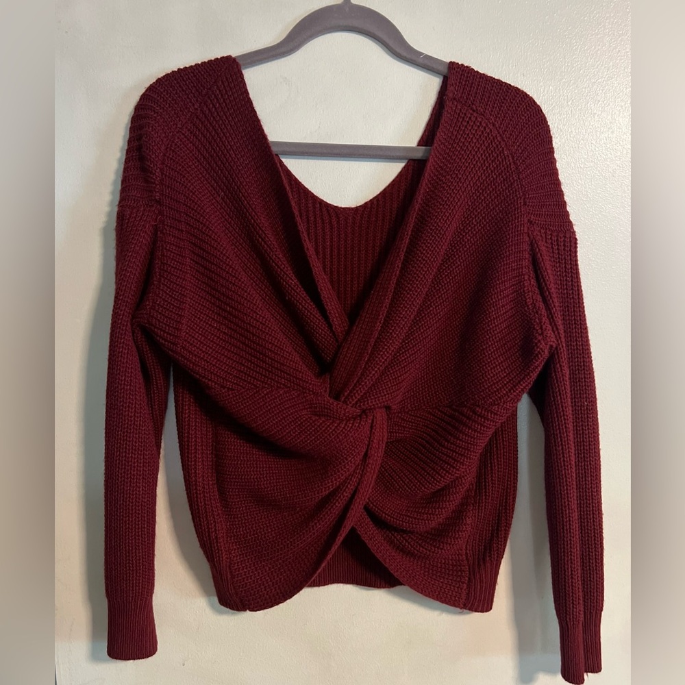Comfy Burgundy Soft Sweater Top  With Stylish Cross Back or Front